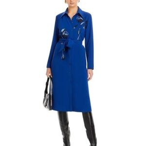 Misook | Blue Shirt Dress Belted with Embroidery Classic Chic Office